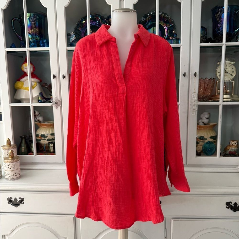 Jones & Co Jones New York Coral Tunic Blouse 100% Cotton Size 1X Plus Size
